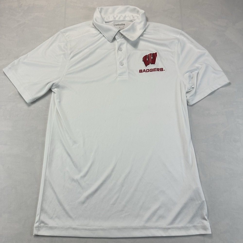 Captivating Wisconsin Badgers Golf Polo Shirt Men's Medium White Performance